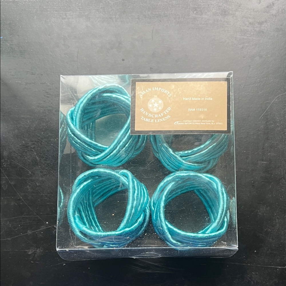 Decorative Teal Napkin Rings - Set of 4 - Picture 3 of 4